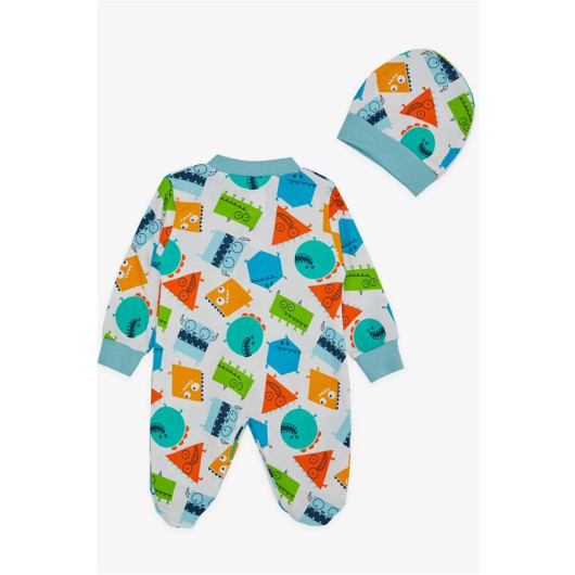 Baby Boy Booties Jumpsuit Cute Geometric Shapes Patterned White (0-6 Months)