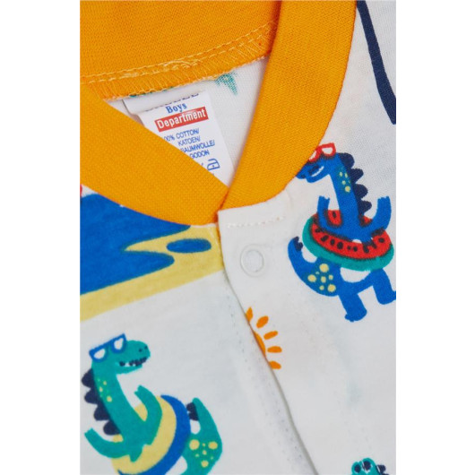 Baby Boy Booties Jumpsuit Holiday Themed Animal Patterned White (0-6 Months)