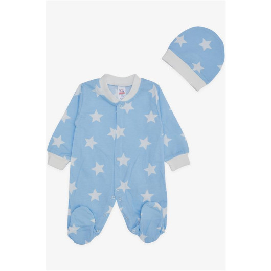 Baby Boy Booties Jumpsuit Star Patterned Baby Blue (0-6 Months)
