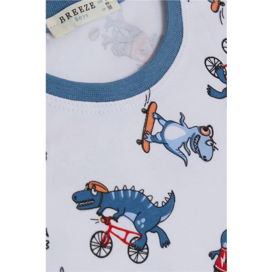 Baby Boy Pajama Set Bicycle Skateboarder Dinosaurs White (9 Months-3 Years)