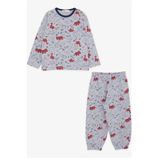 Baby Boy Pajama Set Dinosaur Patterned Gray Melange (9 Months-3 Years)