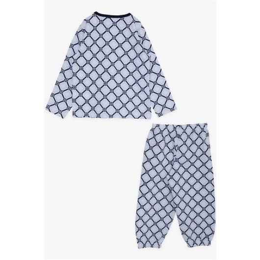 Baby Boy Pajama Set Square Patterned White (9 Months-3 Years)
