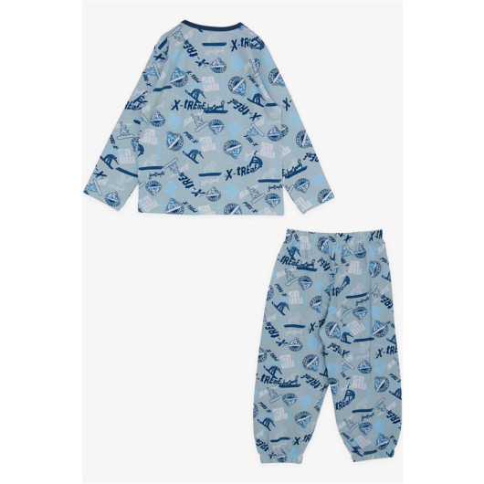 Baby Boy Pajama Set Skater Patterned Ice Blue (9 Months-3 Years)