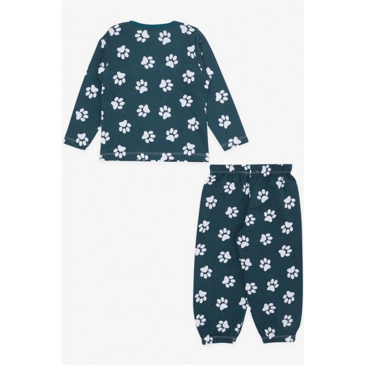 Baby Boy Pajama Set Paw Patterned Emerald Green (9 Months-3 Years)