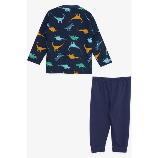 Baby Boy Pajama Set Colored Dinosaur Patterned Navy Blue (4 Months-1 Years)