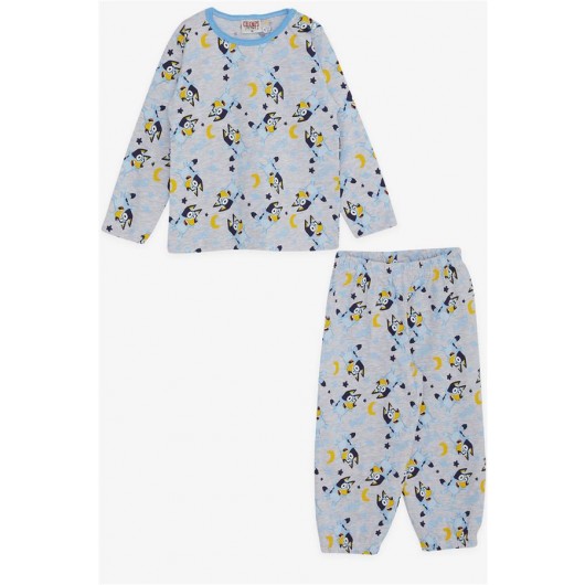 Baby Boy Pajamas Set Confused Puppy Pattern Light Gray Melange (9 Months-3 Years)