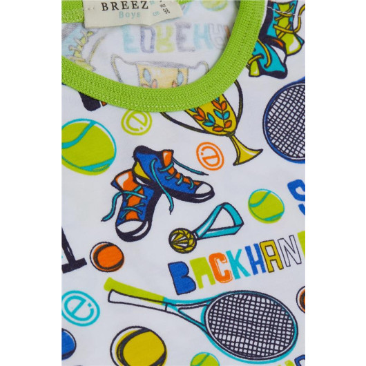 Baby Boy Pajama Set Sports Themed Racket Patterned White (9 Months-3 Years)