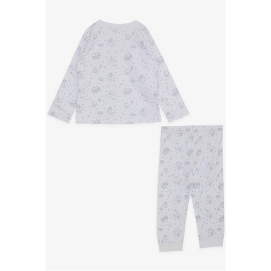 Baby Boy Pajamas Set Sleepy Teddy Bear Patterned White (4 Months-1 Years)