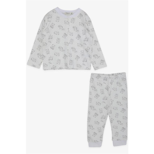Baby Boy Pajama Set Ecru With Sleepy Teddy Bear Pattern (4 Months-1 Years)