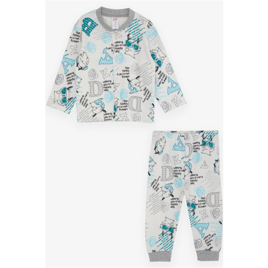 Baby Boy Pajama Set Text Patterned Ecru (4 Months-1 Years)