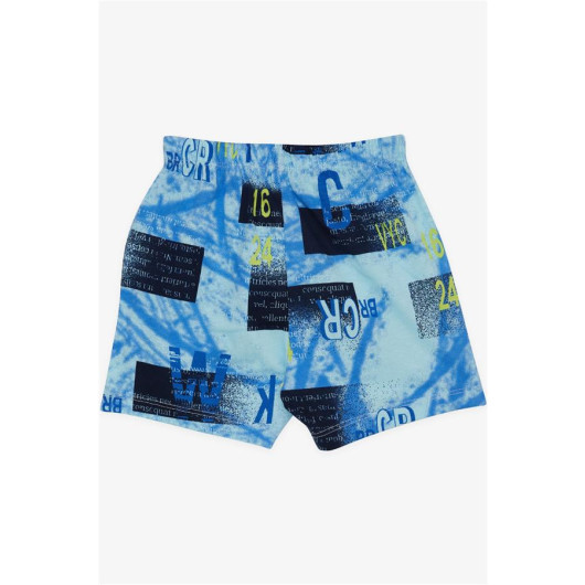 Baby Boy Shorts Lace Accessory Letter Printed Blue (9 Months-3 Years)