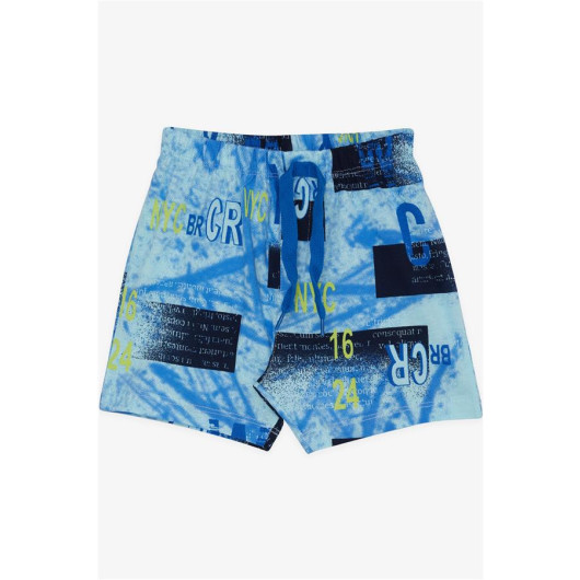 Baby Boy Shorts Lace Accessory Letter Printed Blue (9 Months-3 Years)