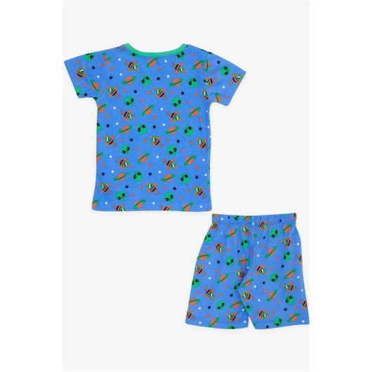 Baby Boy Shorts Pajamas Patterned Space Themed Dark Blue (9 Months-3 Years)