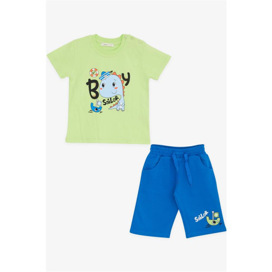 Baby Boy Shorts Set, Sailor Dinosaur Printed, Pistachio Green (9 Months)