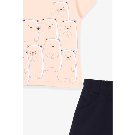 Baby Boy Shorts Suit Polar Teddy Bear Printed Beige (9 Months-2 Years)