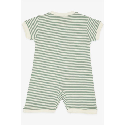 Baby Boy Shorts Rompers Striped Car Letter Embroidery Printed Mint Green (0-3 Months-6 Months)