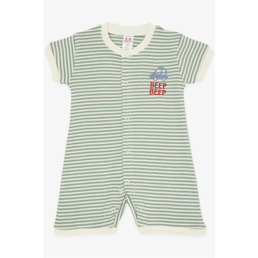 Baby Boy Shorts Rompers Striped Car Letter Embroidery Printed Mint Green (0-3 Months-6 Months)