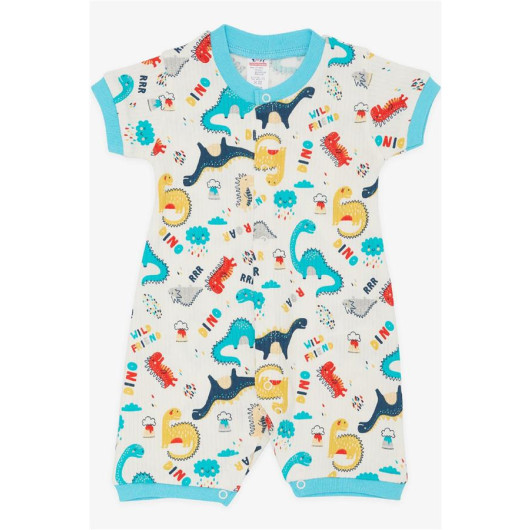 Baby Boy Short Rompers Dinosaur Patterned White (0-9 Months)