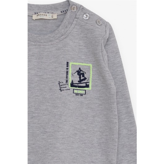 Baby Boy Sweatshirt Skateboarder Printed Gray Melange (9 Months-3 Years)