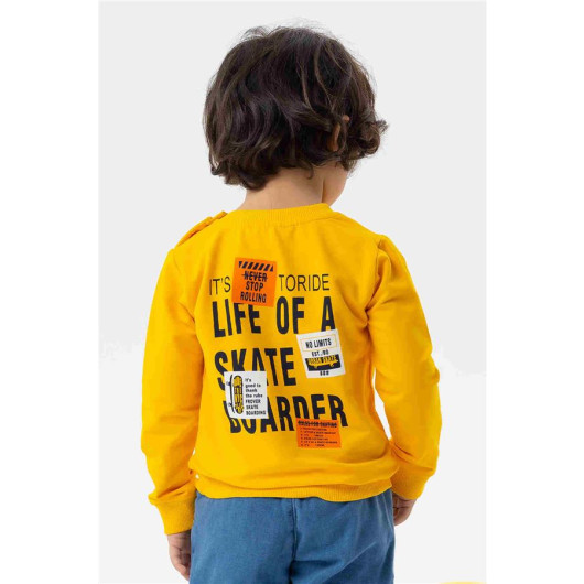 Baby Boy Sweatshirt Skateboarder Printed Yellow (9 Months-3 Years)