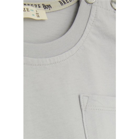 Newborn Boy's T-Shirt, Pocket Model On The Chest And Shoulder, Silver Color Buttons (From 9 Months To 3 Years)