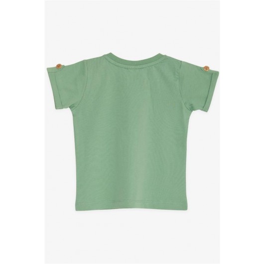 Newborn Boy's T-Shirt, Pocket Model On The Chest And Shoulder, Light Green Color Buttons (From 9 Months To 3 Years)