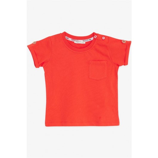 Newborn Boy's T-Shirt, Pocket Model On The Chest And Shoulder, With Buttons In The Color Grey, (From 9 Months To 3 Years)