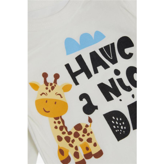Baby Boy Knitwear Bodysuit 3 Piece Set Cute Giraffe Printed Light Blue (0-9 Months)