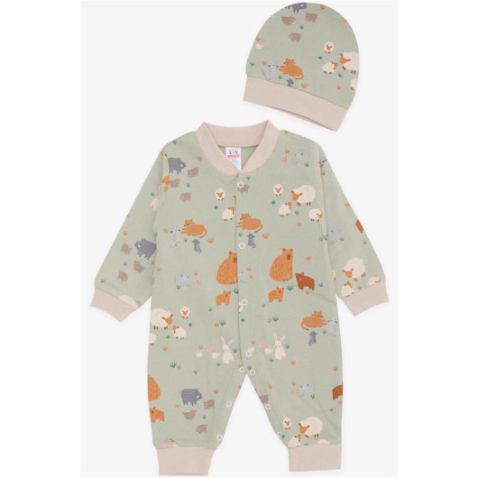 Baby Boy Rompers Spring Themed Animal Patterned Mint Green (0-6 Months)