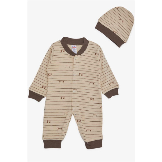 Baby Boy Rompers Striped Animalistic Patterned Beige (0-6 Months)
