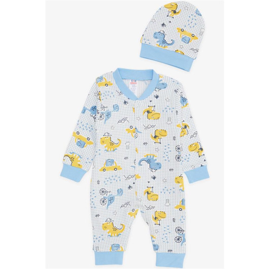 Baby Boy Rompers Fun Dinosaur Patterned White (0-6 Months)