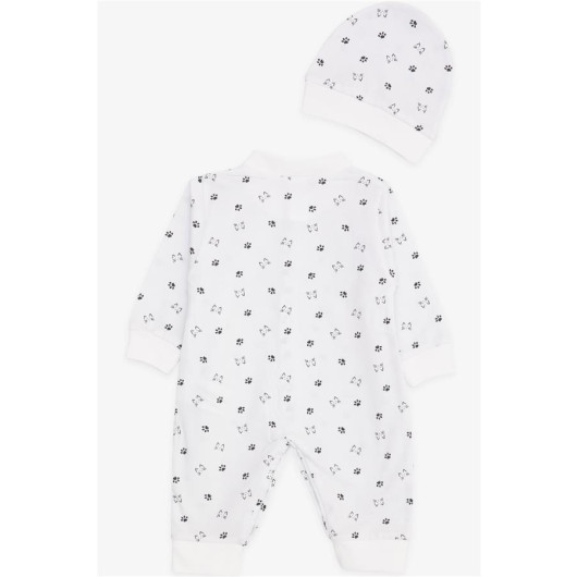 Baby Boy Rompers Kitty Patterned Paw Printed White (0-6 Months)