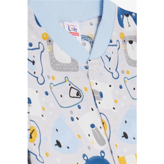 Baby Boy Rompers Cute Teddy Bear Patterned Ice Blue (0-6 Months)