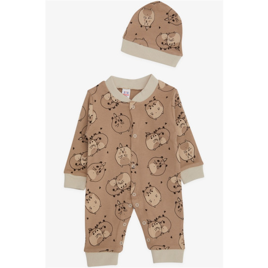 Baby Boy Rompers Cute Animal Patterned Brown (0-6 Months)