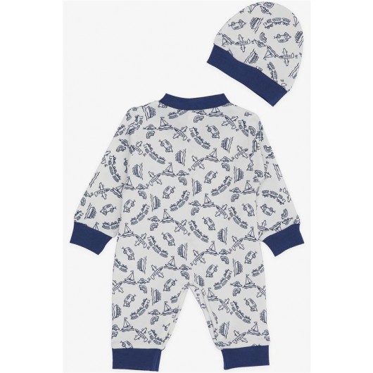 Baby Boy Rompers Vehicle Themed White (0-3 Months-6 Months)