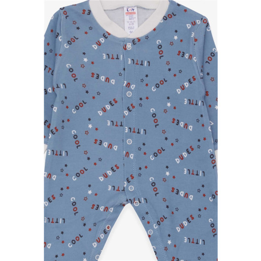 Baby Boy Rompers Text Patterned Indigo (0-6 Months)