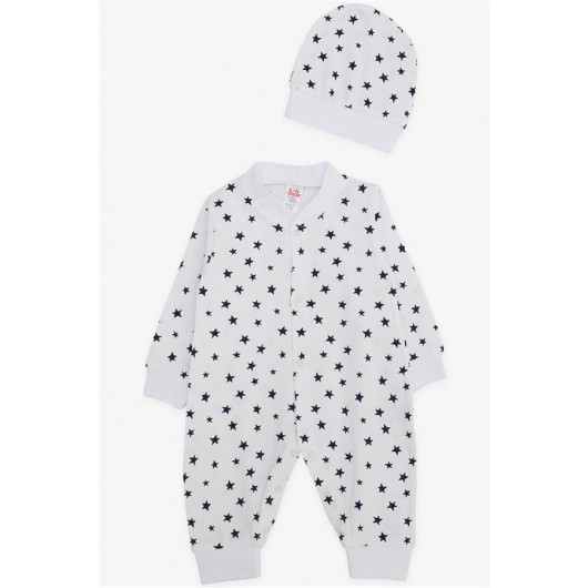 Newborn Baby Boy Jumpsuit, Star Patterned, White (0-3Mths-6Mths)