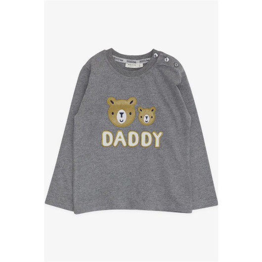 Baby Boy Long Sleeve T-Shirt Dark Gray Melange With Teddy Bear Look (9 Months-3 Years)