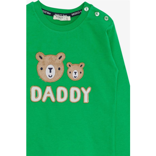 Baby Boy Long Sleeve T-Shirt Green With Teddy Bear Look (9 Months-3 Years)