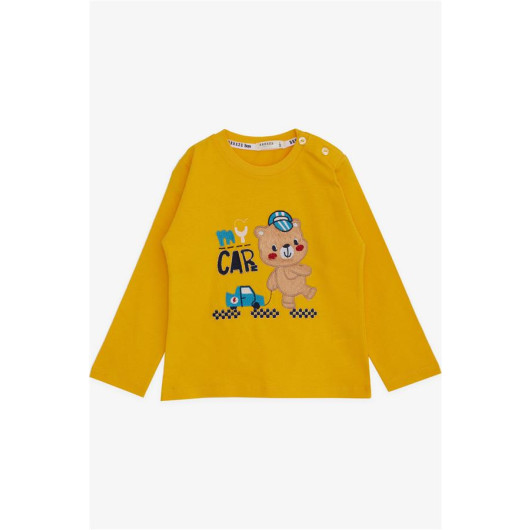 Baby Boy Long Sleeve T-Shirt Teddy Bear Printed Letter Embroidered Yellow (9 Months-2 Years)
