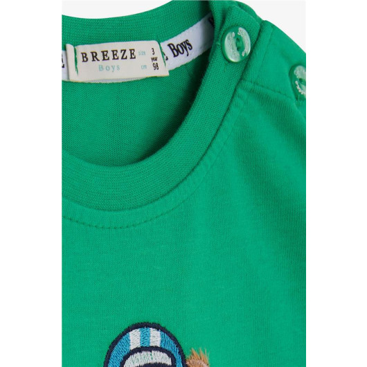 Baby Boy Long Sleeve T-Shirt Teddy Bear Printed Letter Embroidered Green (9 Months-3 Years)