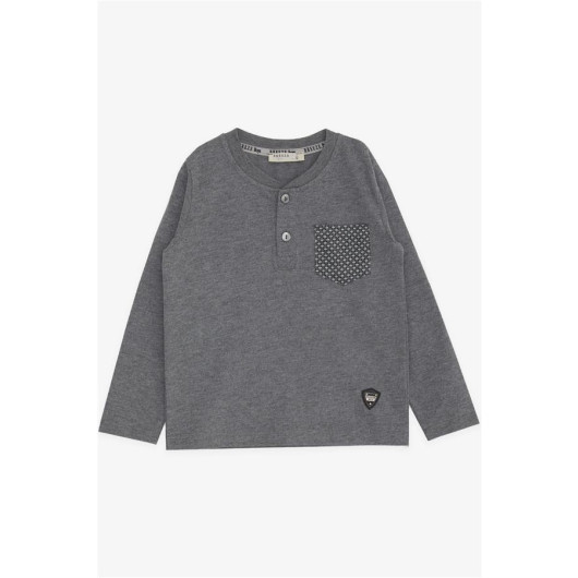 Baby Boy Long Sleeved T-Shirt With Pockets Buttons Crest Dark Gray Melange (9 Months-3 Years)