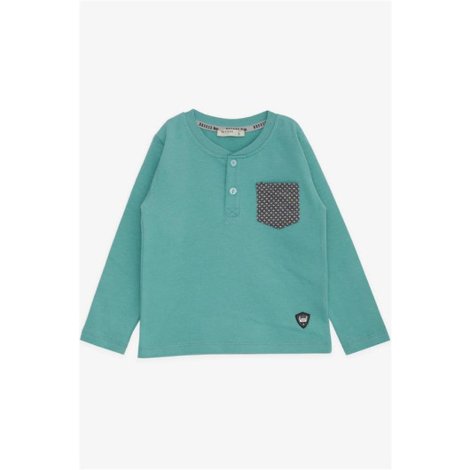 Baby Boy Long Sleeved T-Shirt With Pockets Buttons Crest Mint Green (9 Months-3 Years)