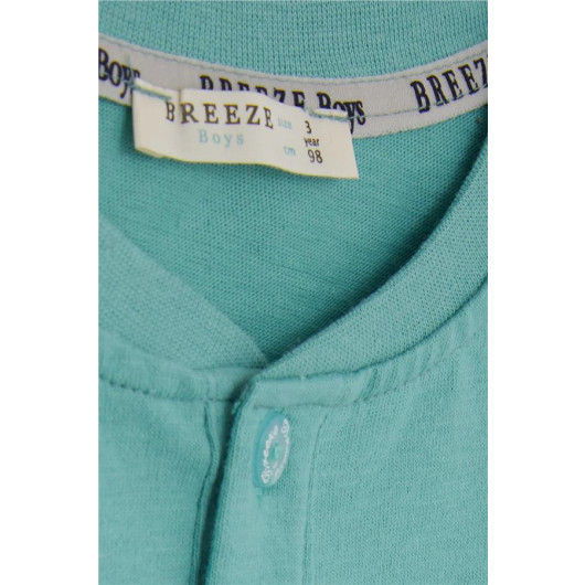 Baby Boy Long Sleeved T-Shirt With Pockets Buttons Crest Mint Green (9 Months-3 Years)