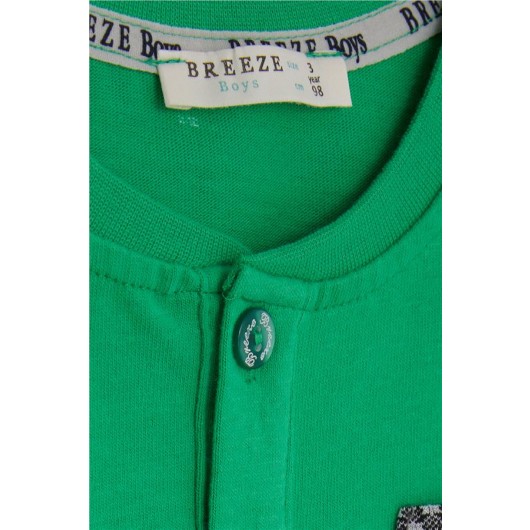 تي شيرت بيبي ولادي ذو اكمام طويلة له جيوب وشعار /اخضر(9شهور -3سنوات)