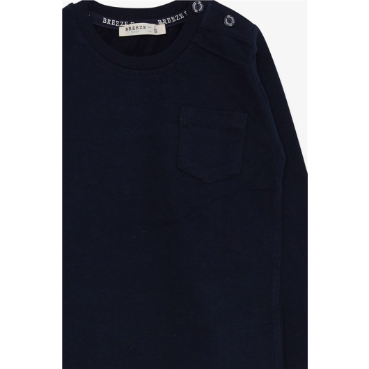 Baby Boy Long Sleeve T-Shirt With Pocket Navy Blue (9 Months-3 Years)