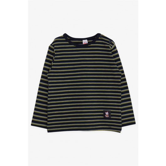 Baby Boy Long Sleeve T-Shirt Striped Pops Baby Teddy Bear Printed Black (9 Months-3 Years)