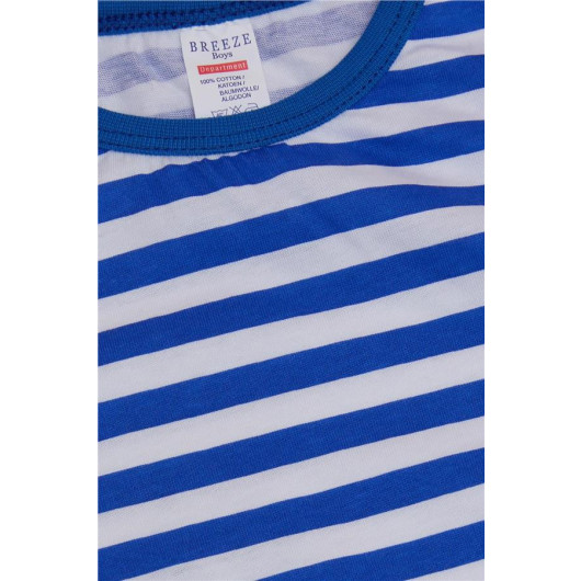 Baby Boy Long Sleeve T-Shirt Patchwork Striped Dinosaur Printed Dark Blue (9 Months-3 Years)
