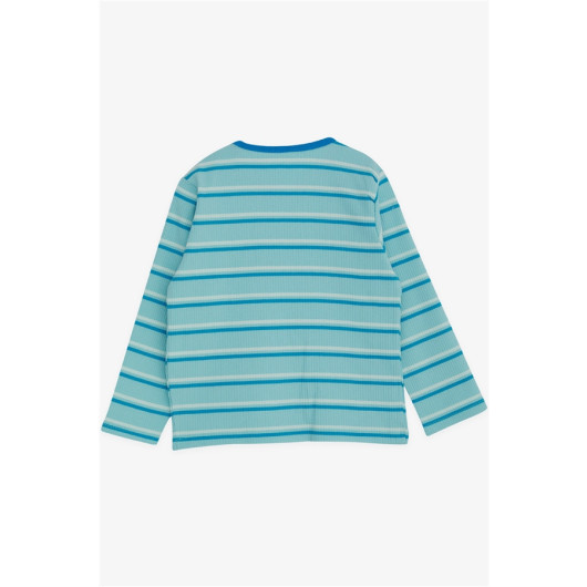 Baby Boy Long Sleeved T-Shirt With Bus Printed Turquoise (9 Months-3 Years)