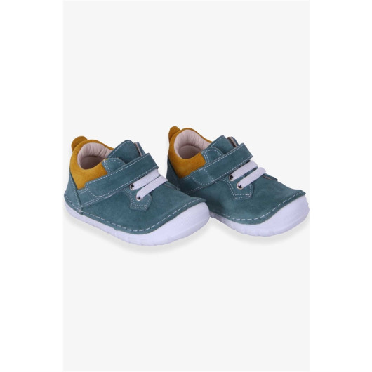 حذاء للأولاد حديثي الولادة من الجلد الشامواه بلاصق فيلكرو لون أخضر نعناعي (مقاس 19-22)